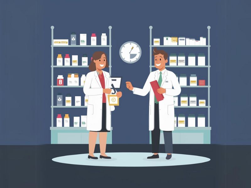 Graphic illustrating the process of transferring a prescription to another pharmacy