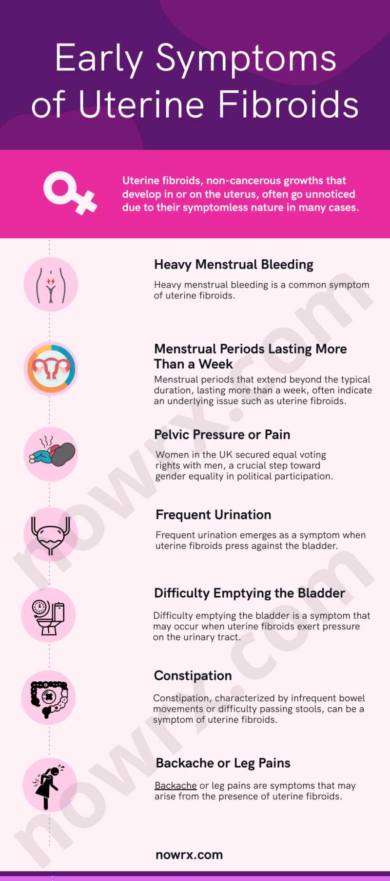 This infographic represent 7 early symptoms of uterine fibroids
